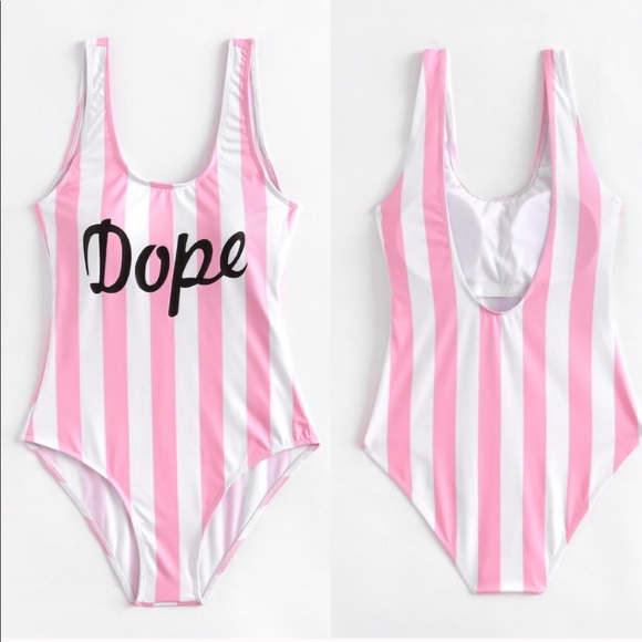 Dope pink striped one-piece monokini swimsuit - Picture 2 of 7